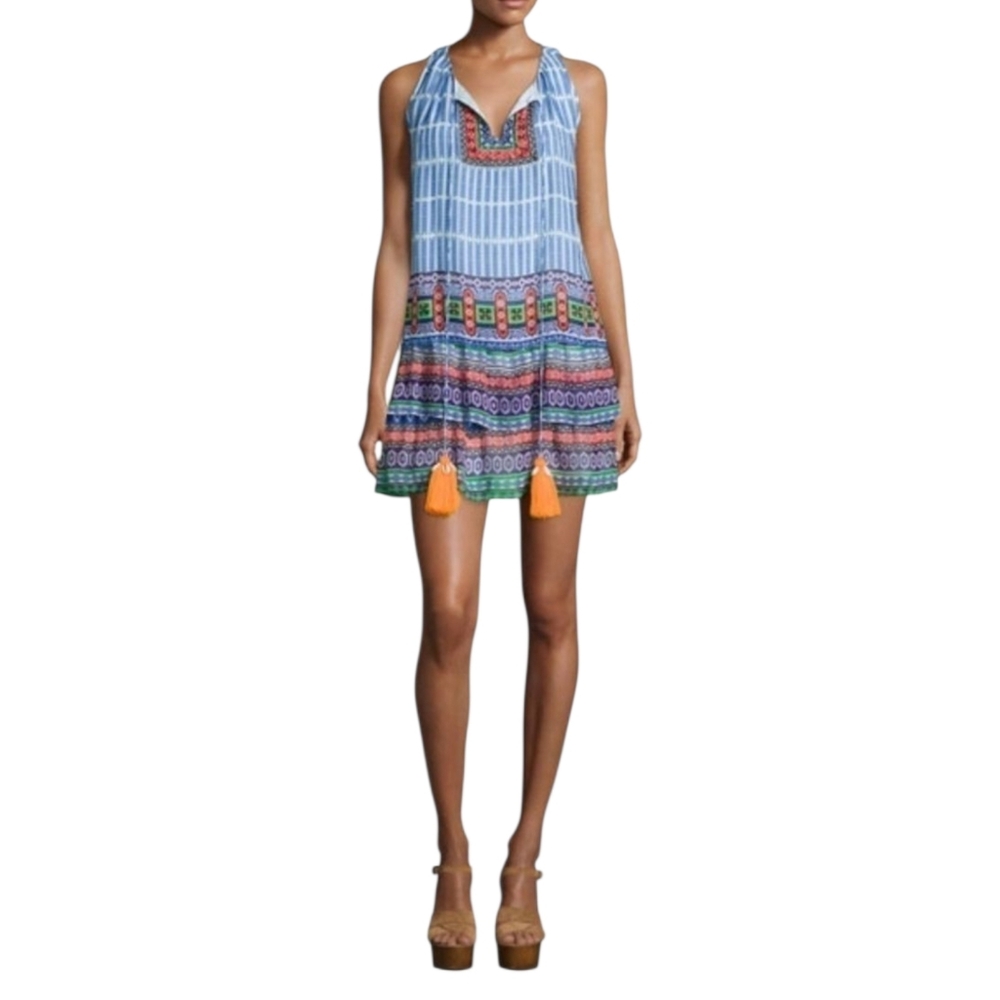 Hemant & Nandita Silk Tiered Mini Dress Bohemian Beaded Embellished Women’s XS - Picture 3 of 17
